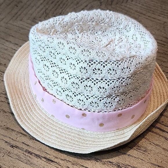Addie and Tate toddler woven hat pink and tan - Picture 3 of 6